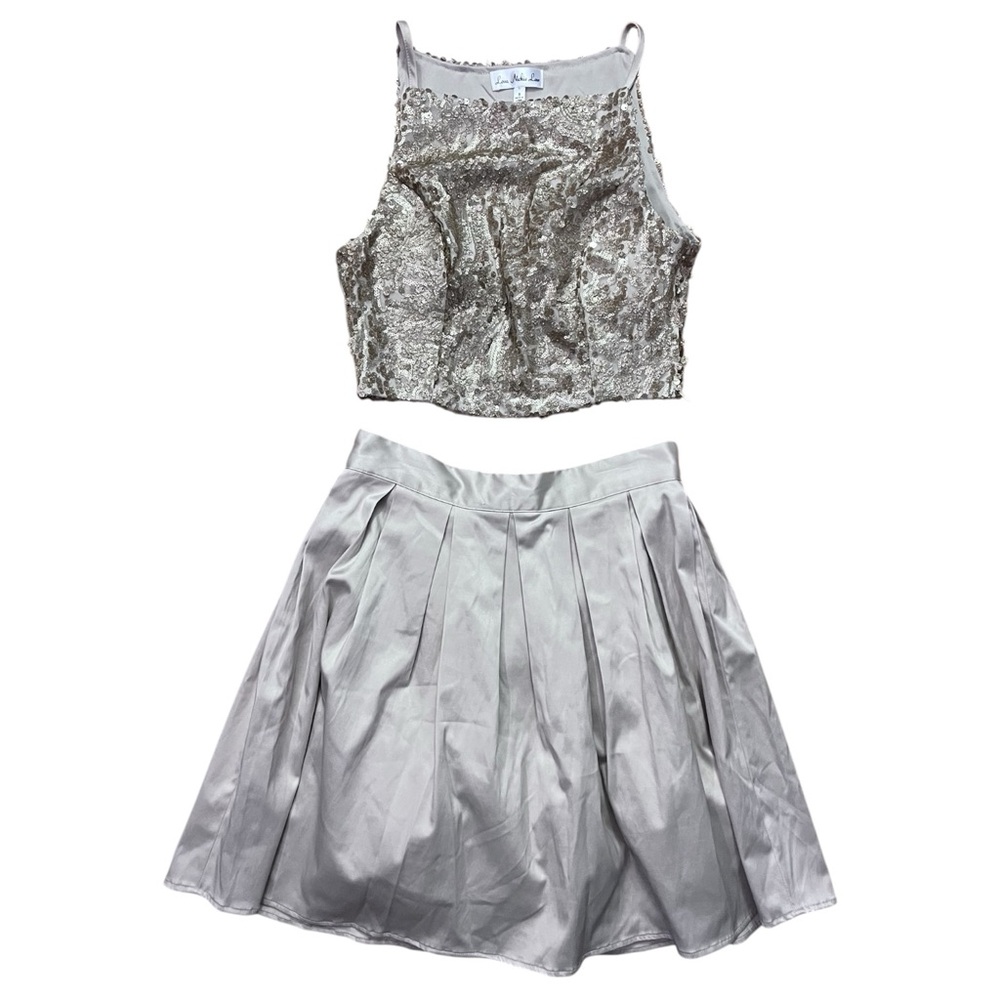 Light Gold Pleated Skirt & Sequined Top Set